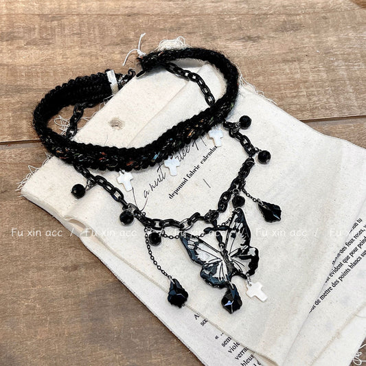 Hand-woven Dark Butterfly Niche Advanced Black Diamond Necklaces