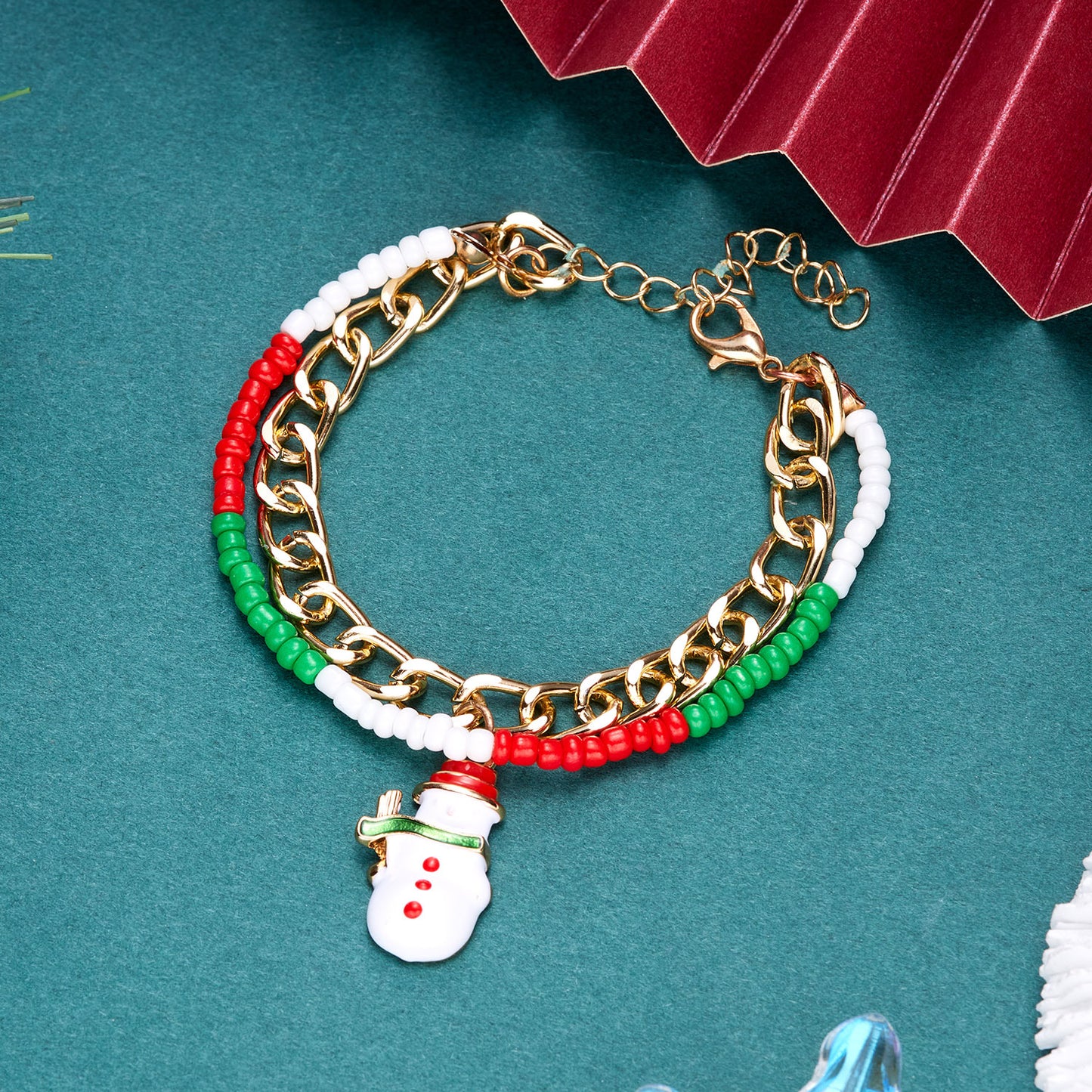 Christmas Holiday Snowman Beads Stringed Chain Bracelets