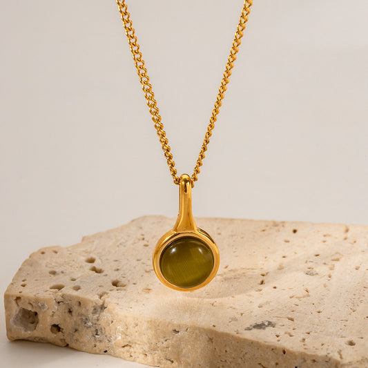 Olive Green Opal Stainless Steel Pendant Necklaces