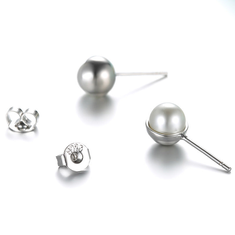 Women's Simple Pearl Elegant Sier Plated Ear Earrings