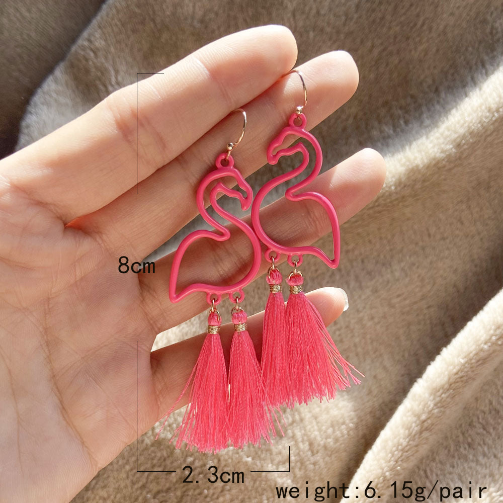 Comfortable Stylish Ornament Pink Flamingo Tassel Rings