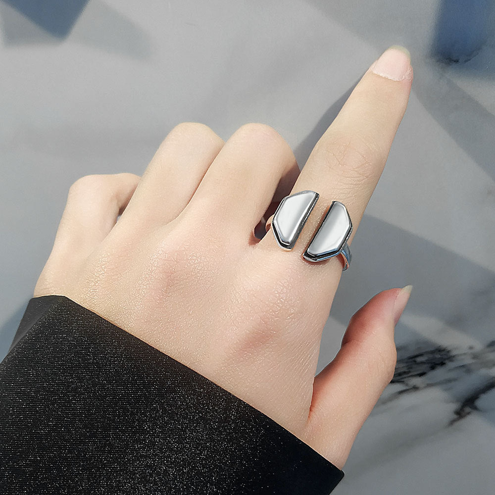 Octagonal Geometric Stripes Female Open Personalized Rings