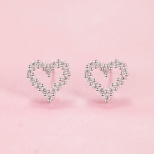 Women's Heart-shaped Full-jeweled Female Creative Personality Hollow Hollowed Heart Earrings