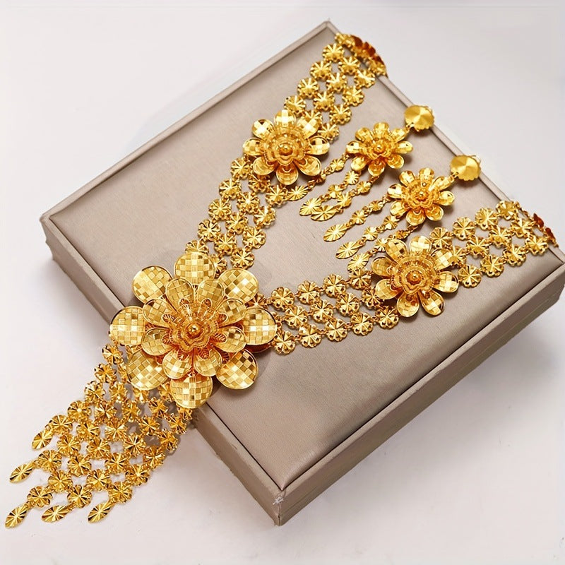 Women's Gold-plated Hollow Flower Tassel For African Jewelry Set