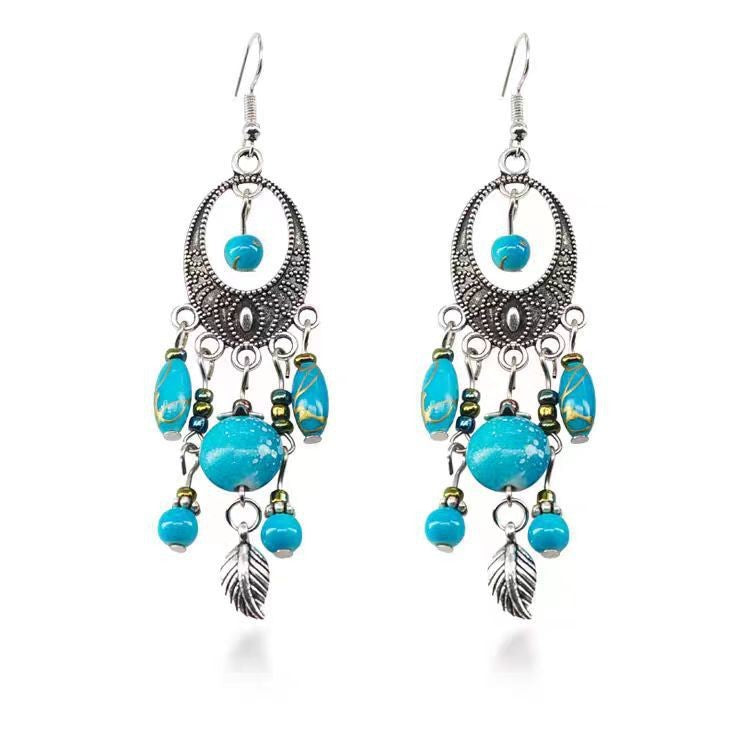 Ethnic Style Tassel Long Bohemian Crystal Yunnan Summer Earrings