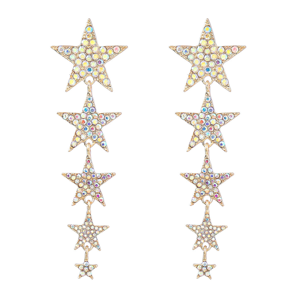 Rhinestone Diamond Five-pointed Star Long Heart Earrings