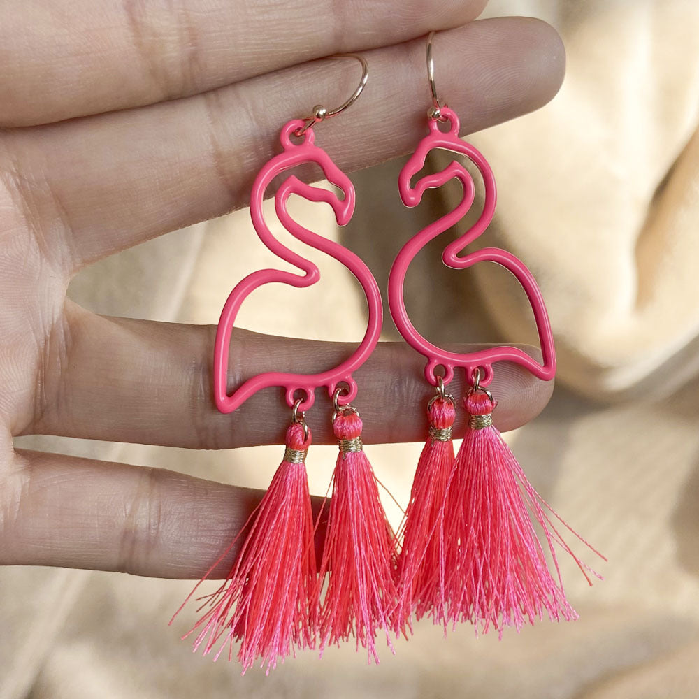 Comfortable Stylish Ornament Pink Flamingo Tassel Rings