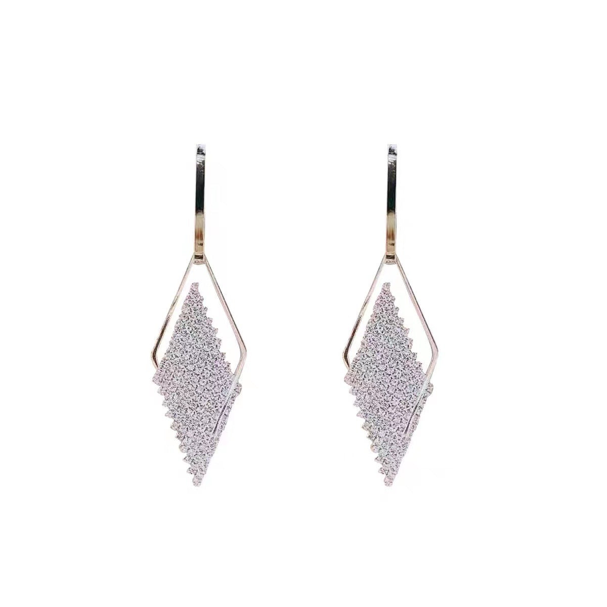 Popular Long Metal Rhinestone Female Sier Needle Earrings