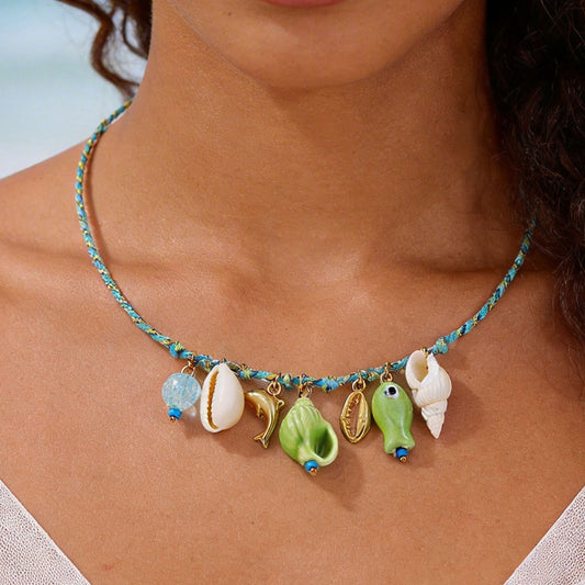 Summer Ocean Shell Dolphin Dopamine Ceramic Fish Colorful Ropes Necklace
