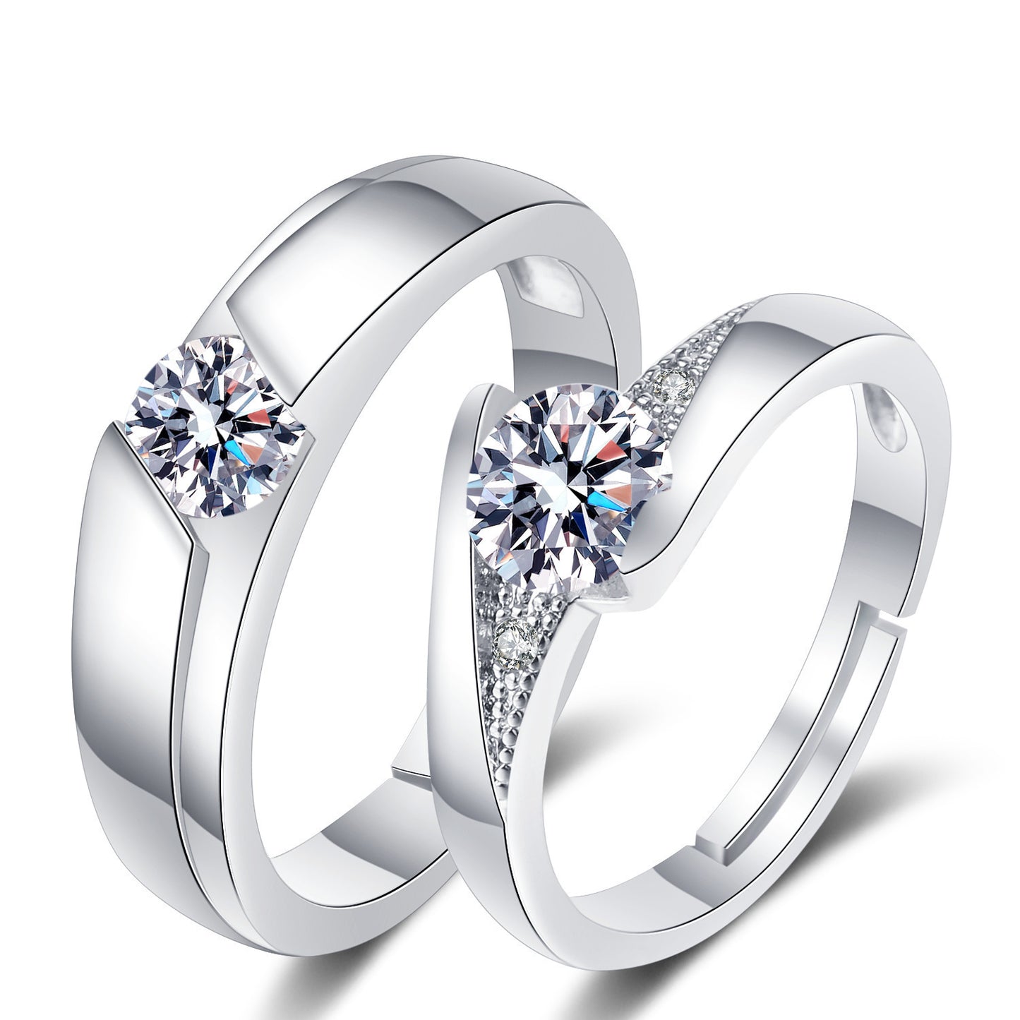 Women's & Men's Style Couple Sier Plated Open Live Rings