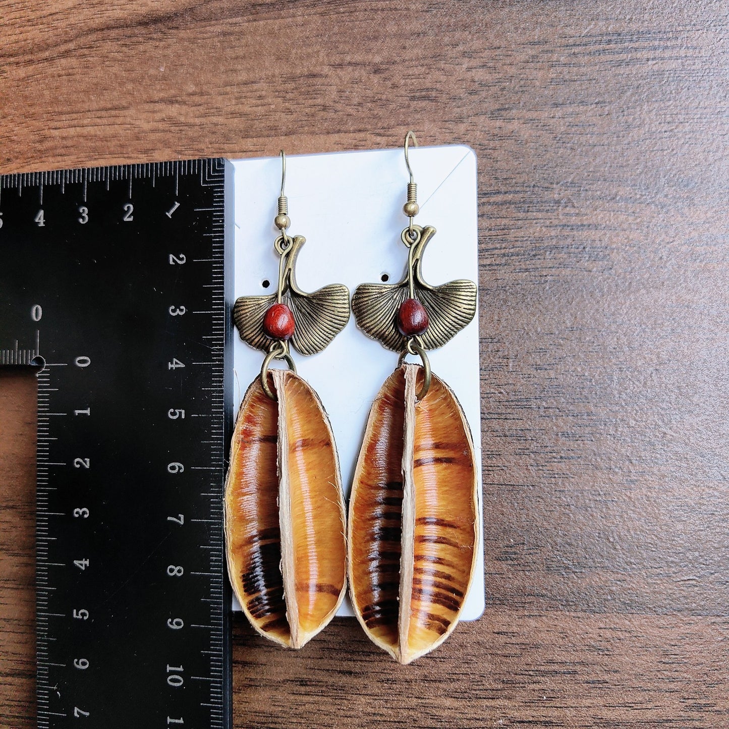 Wooden Chinese Style Art Retro Ear Clip Golden Bell Bodhi Earrings