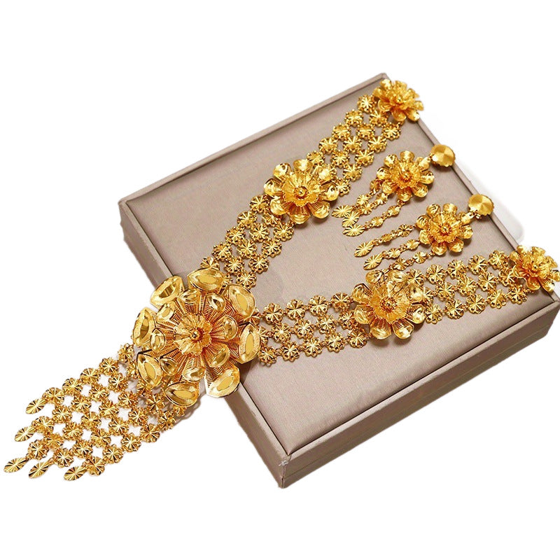 Women's Gold-plated Hollow Flower Tassel For African Jewelry Set