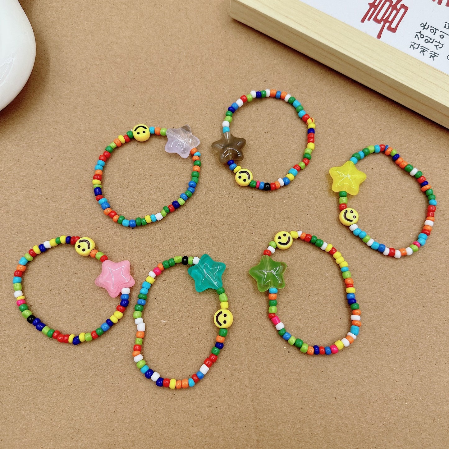 Colorful Smiley Face Five-pointed Star Beaded Bracelets