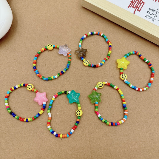 Colorful Smiley Face Five-pointed Star Beaded Bracelets