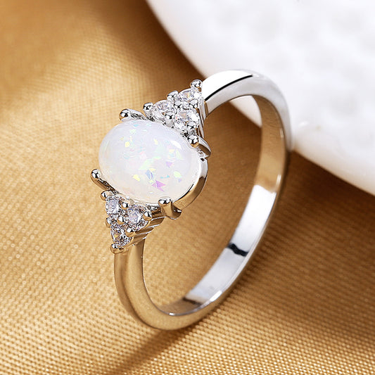 Retro Minority Opal White Egg-shaped Female Rings