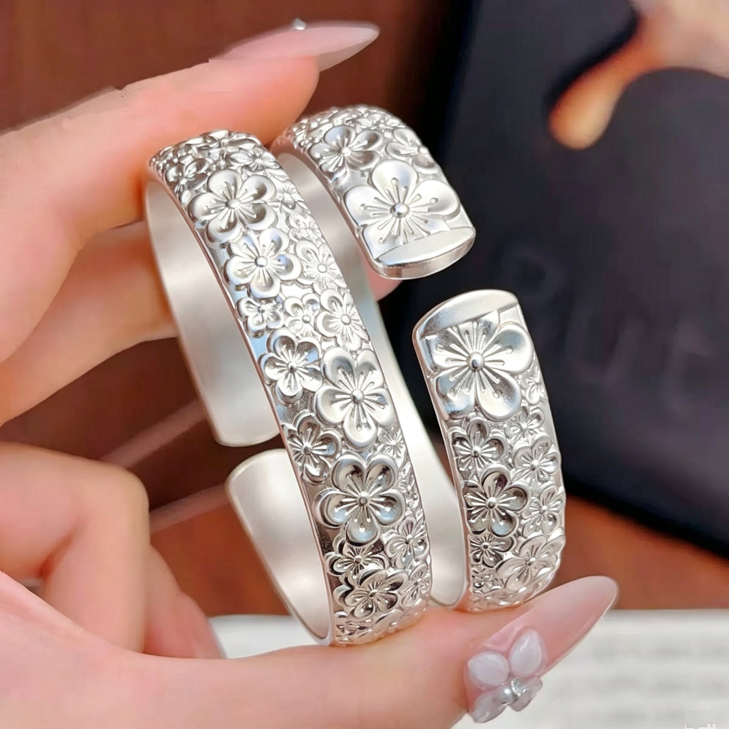 Women's Ancient Style Heart Sutra Sier-plated Fashion Bracelet