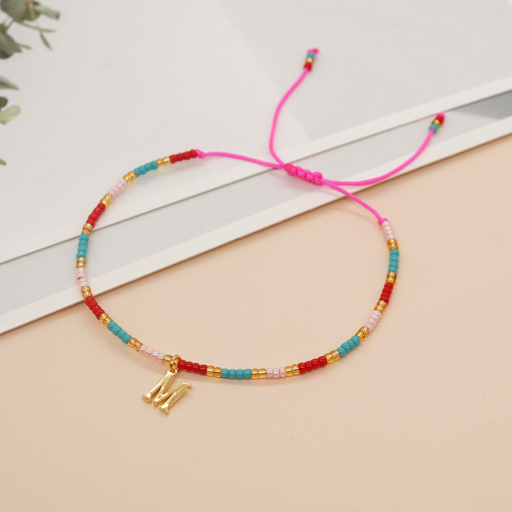 Bracelets faits à la main avec perles de couleur contrastée, ornement avec lettres anglaises pour femmes