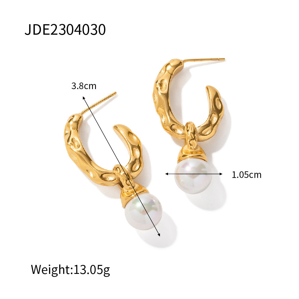 Boucles d'oreilles en forme de motif de lave martelée en perles d'acier pour femmes