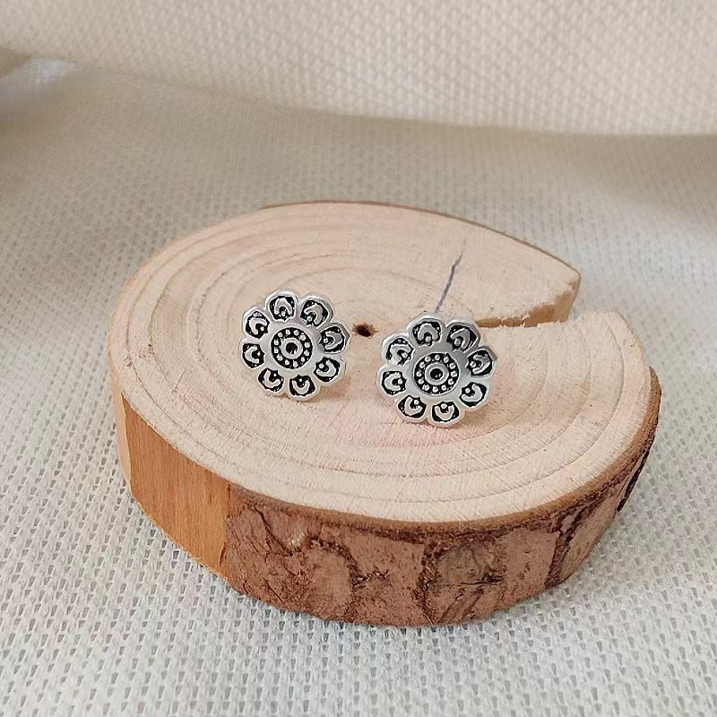 Women's Glaze Flowers Sier Needle Simple Retro Rings