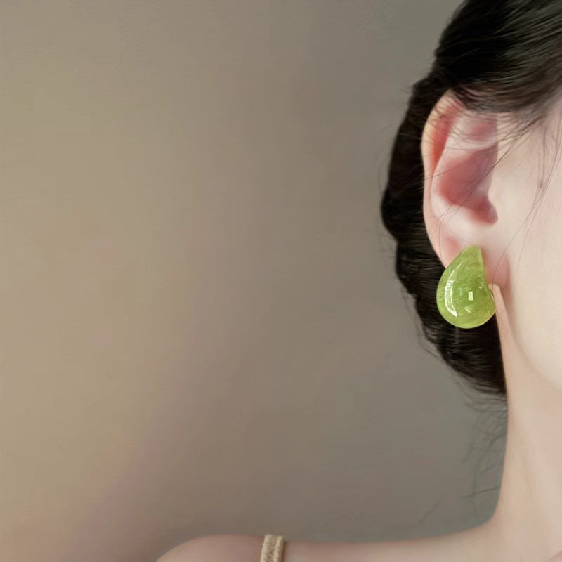 Gao Green Smudges Water Drop Design High-grade Female Earrings