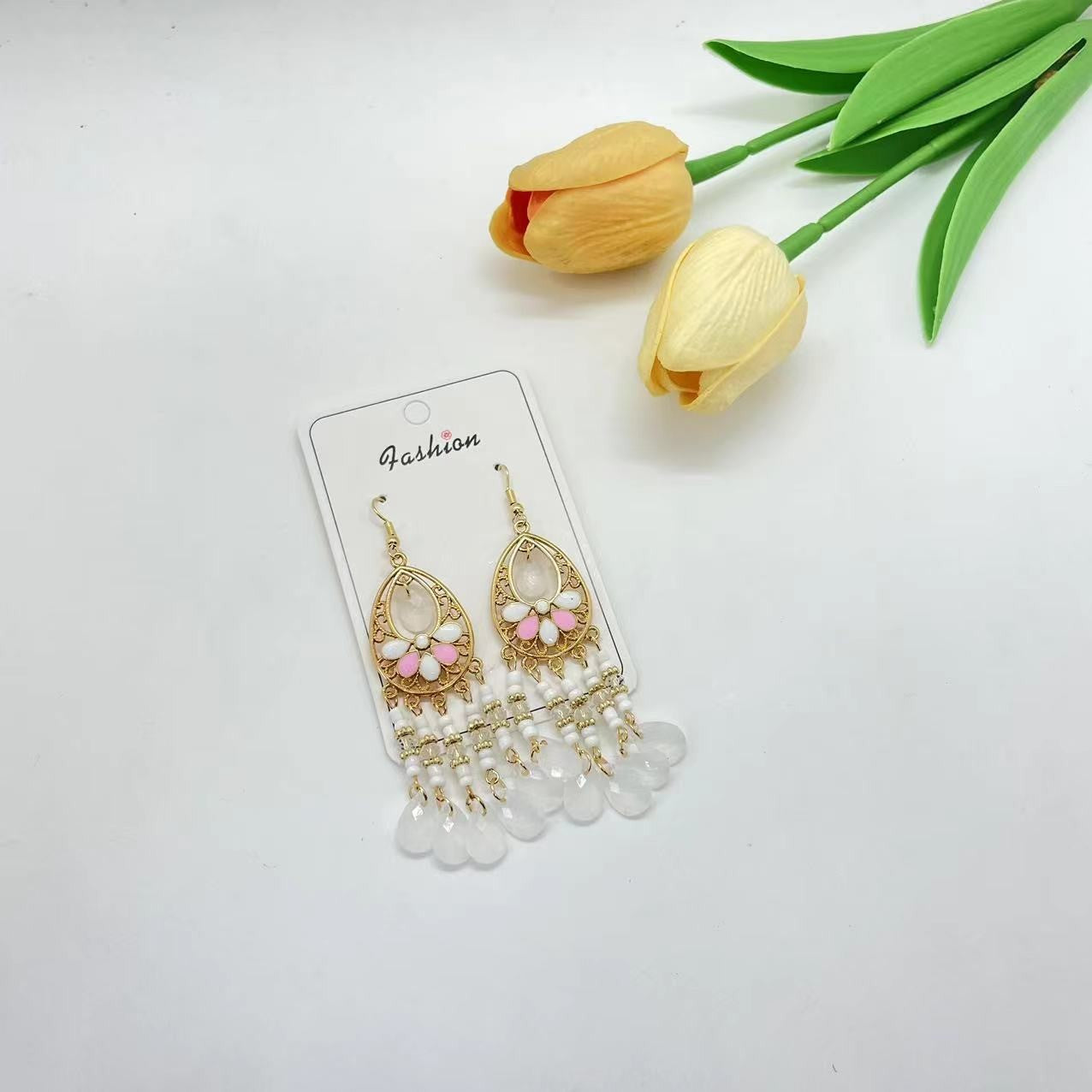 Ethnic Style Tassel Long Bohemian Crystal Yunnan Summer Earrings