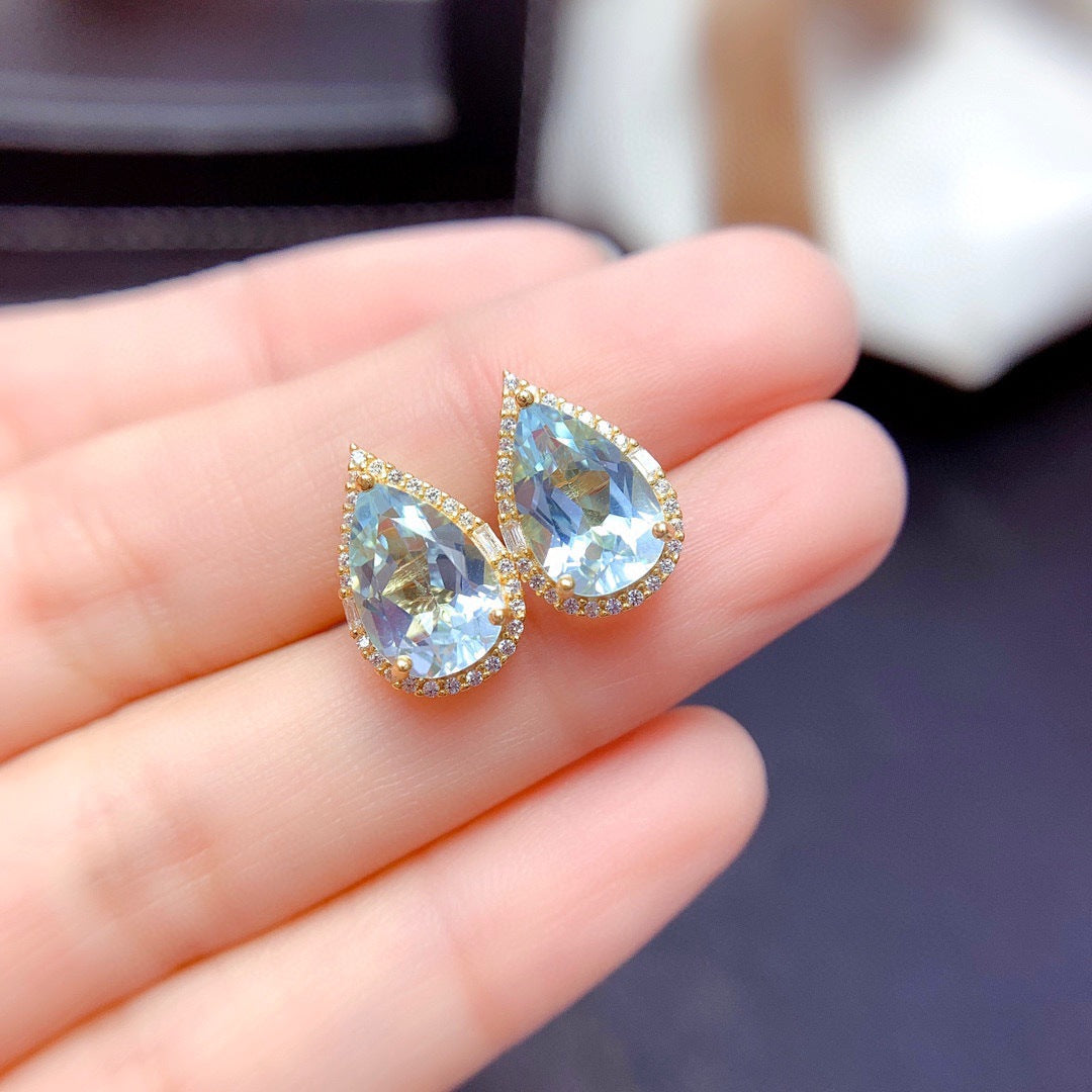 Women's Imitation Natural Blue Switzerland Topaz Eardrops Droplet Type Lucky Citrine Necklaces
