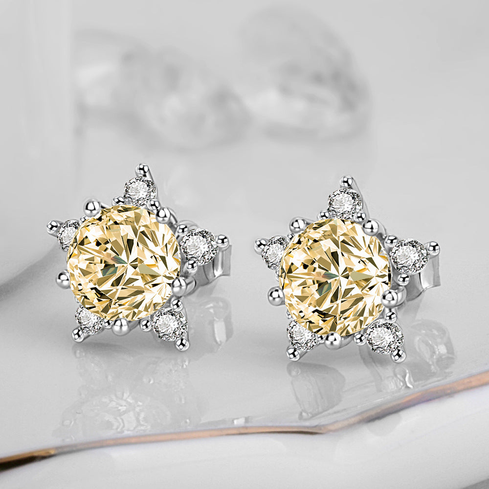 Women's Star Zircon Pink Diamond Cute Yellow Earrings