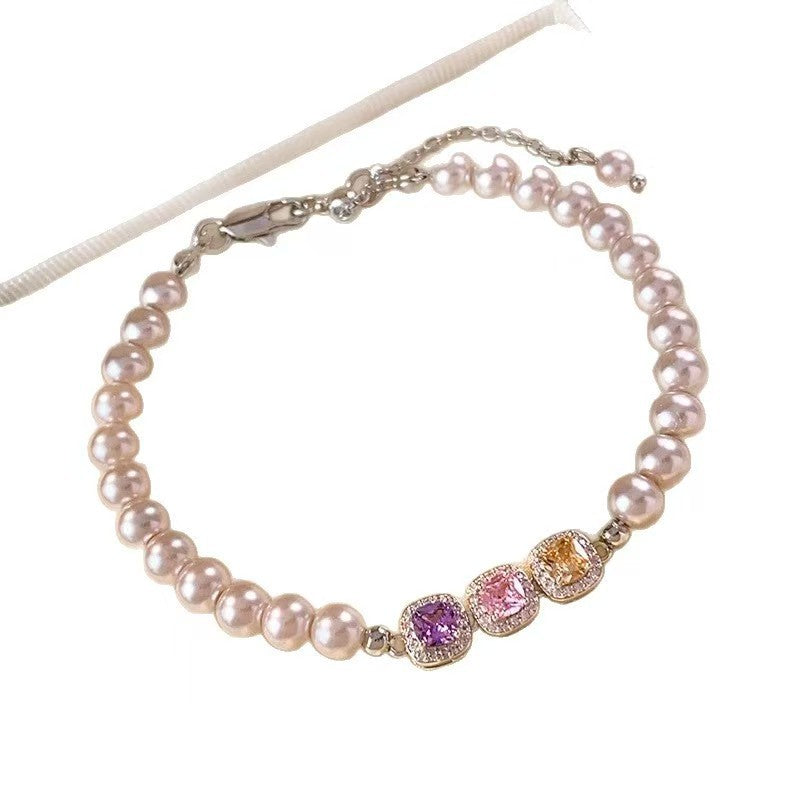 Pearl Zircon Female Rainbow Cube Sugar High Bracelet