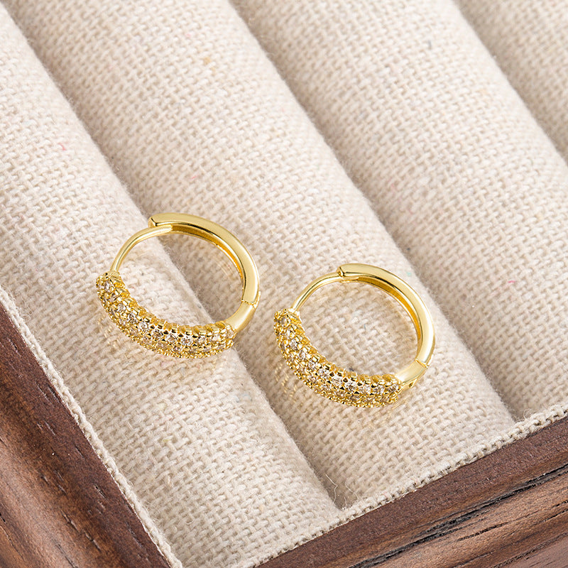 Circle Zircon Trendy Design Full Diamond Super Flash Exquisite Versatile Earrings