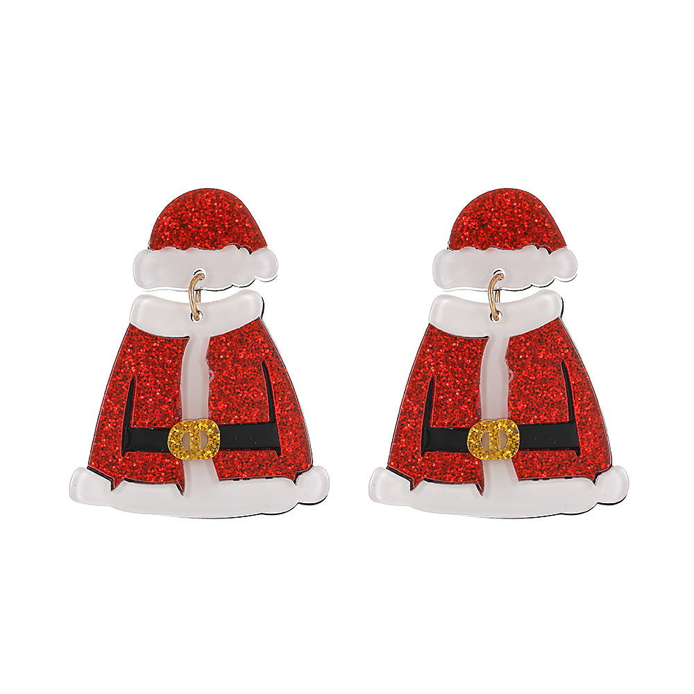 Women's Christmas Clothes Hat Personality Stitching Acrylic Earrings