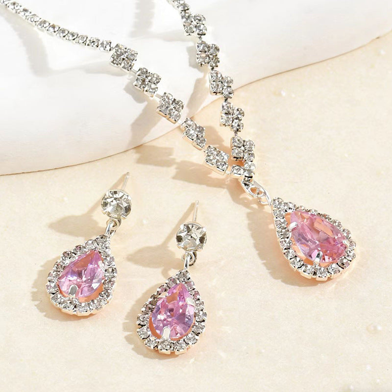 Simple Exquisite Three-piece Full Diamond Clavicle Dinner Jewelry Set