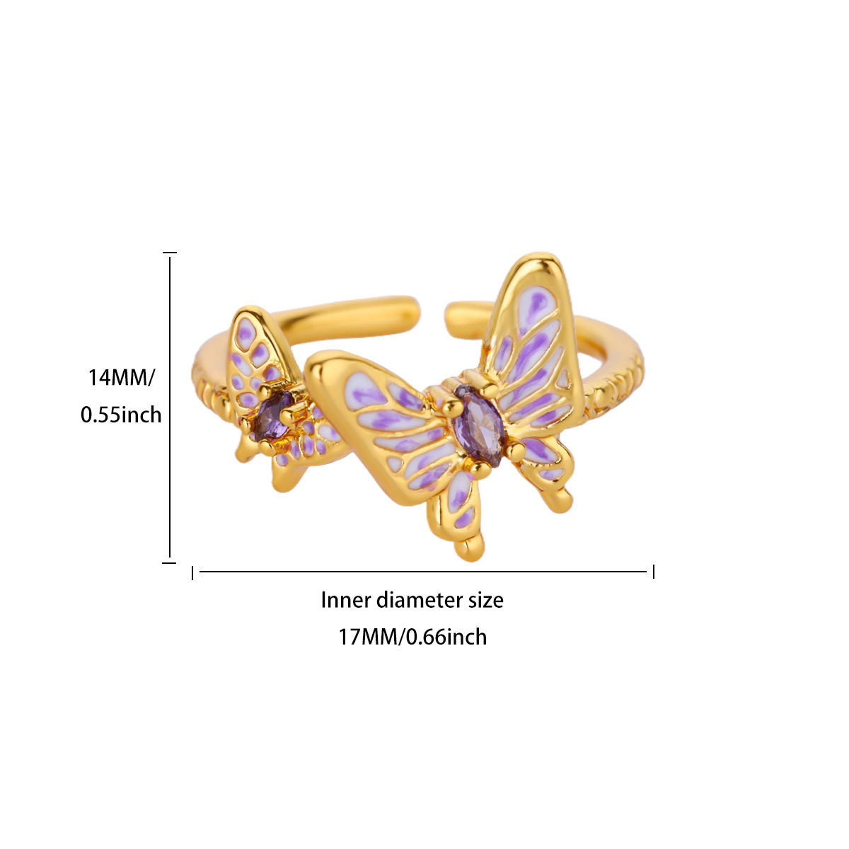 Sweet Loving Heart Purple Bow Zircon Gold-plated Ring