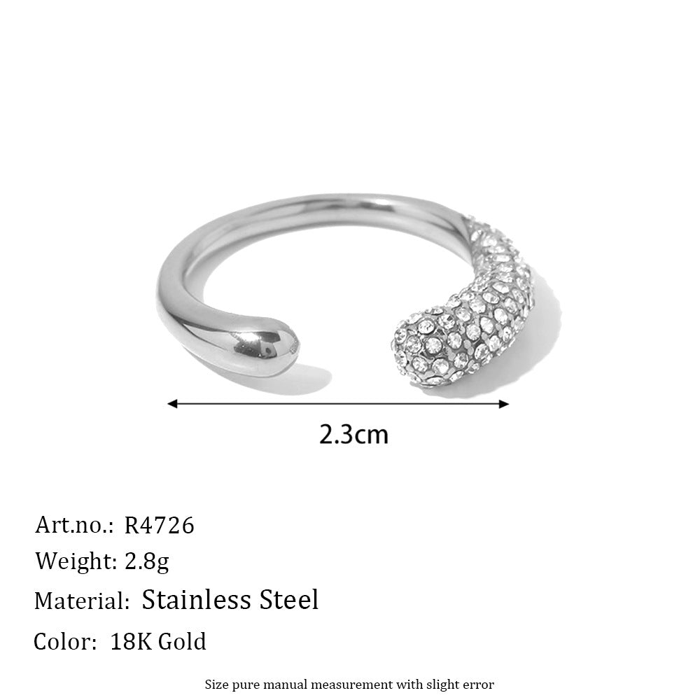 Light Luxury Female Stainless Steel Opening Water Drop Shape Micro Ring