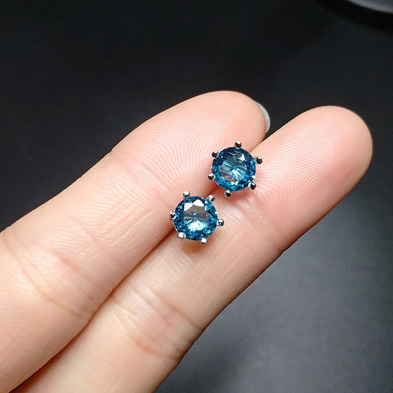 Zircon Imitation Simple Blue Treasure Unisex Single Diamond Earrings