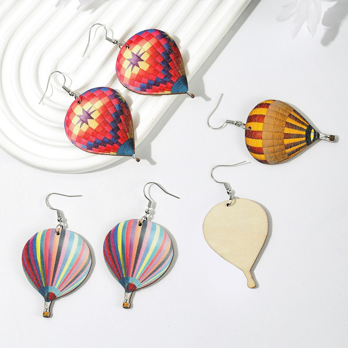 Colorful Hot Air Balloon Wooden Exaggerating Earrings