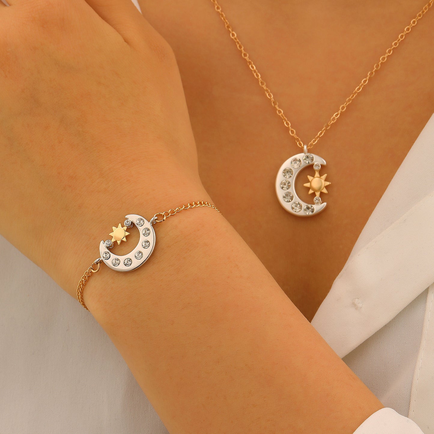Copper Inlaid Zircon Sun Moon Female Jewelry Set