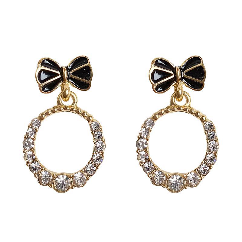 Boucles d'oreilles rondes en diamant avec nœud tendance pour femmes, fraîches et élégantes