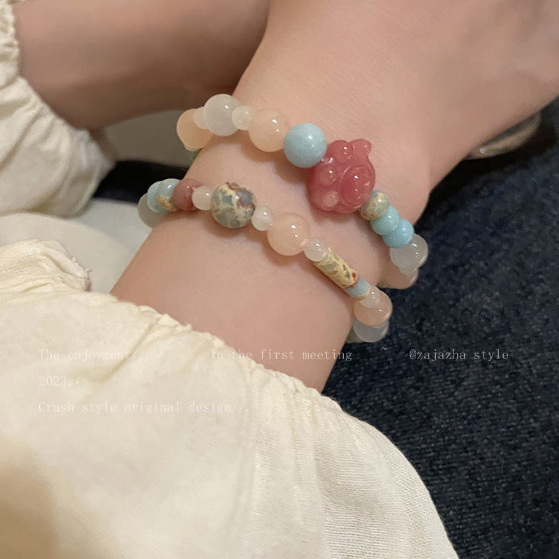 Paw Contrast Color Stone Cute Beaded Girlfriends Bracelet