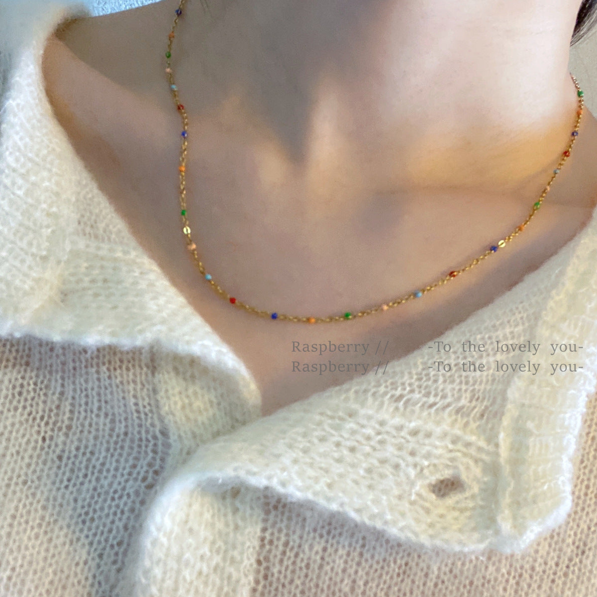 Steel French Minimalist Design Colorful Oil Bean Contrast Color Necklaces