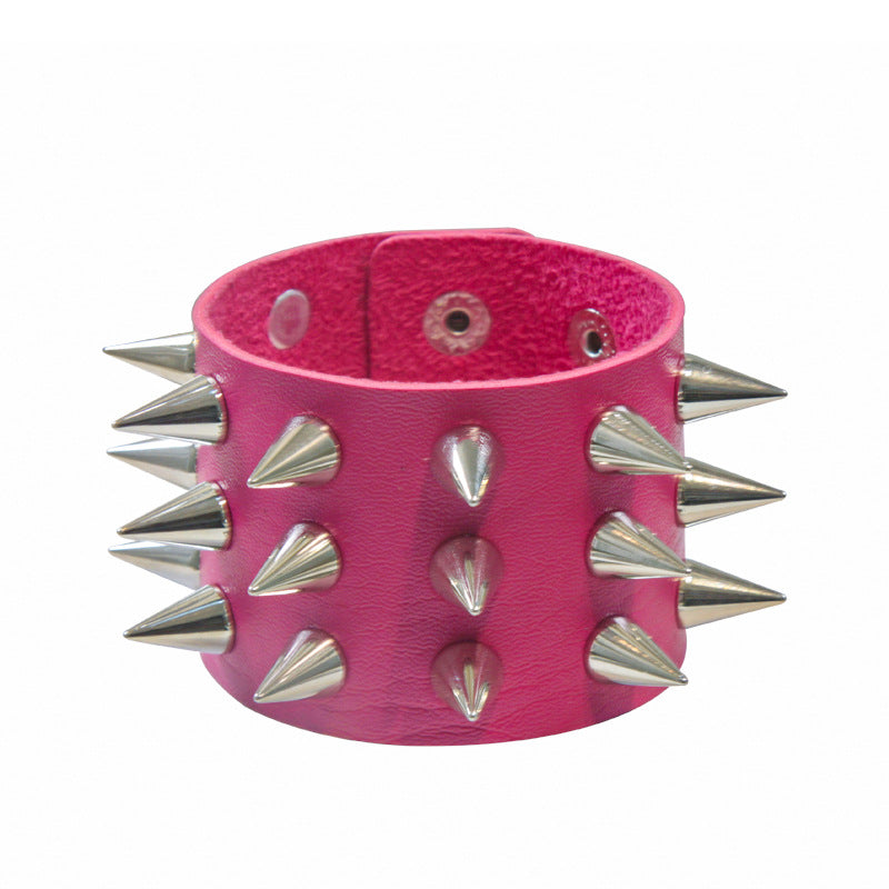 Punk Exaggerated Three Rows Tapered Pointed Rivet Bracelet