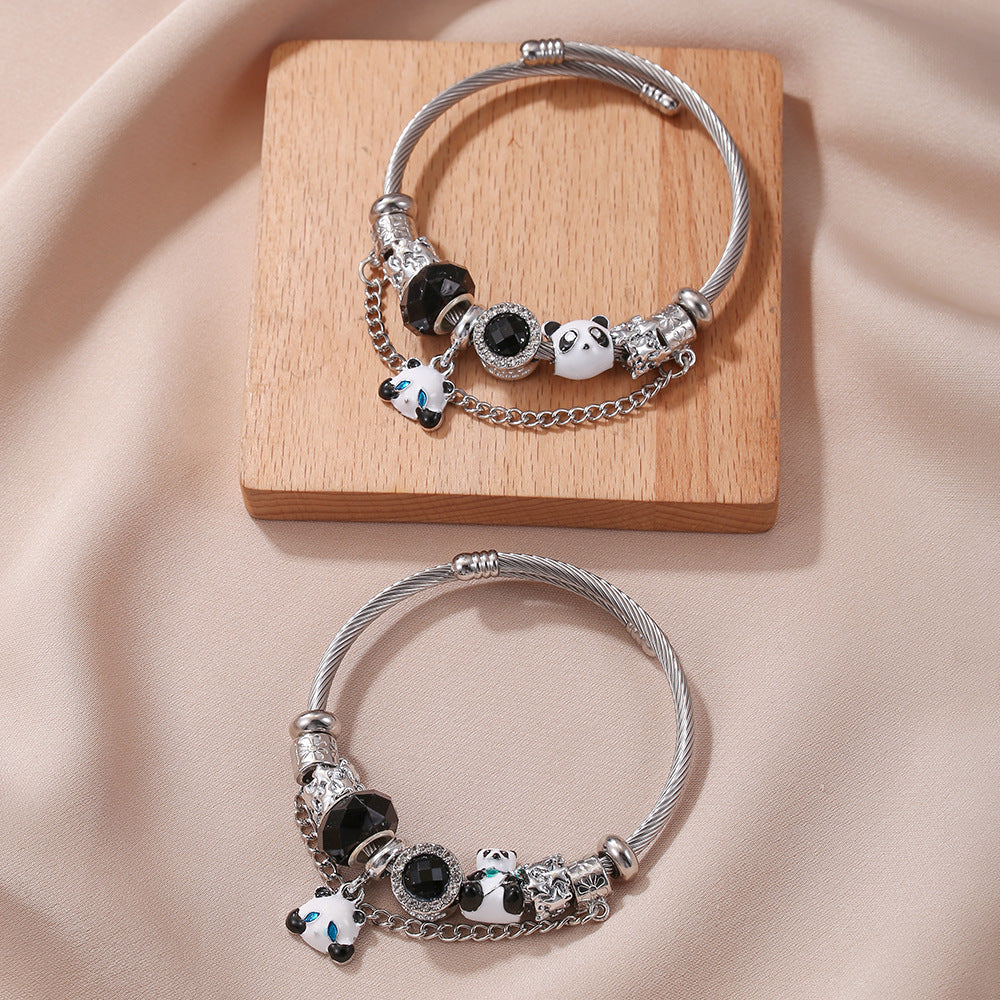 Stainless Steel Dark Panda Brothers Couple Bracelet