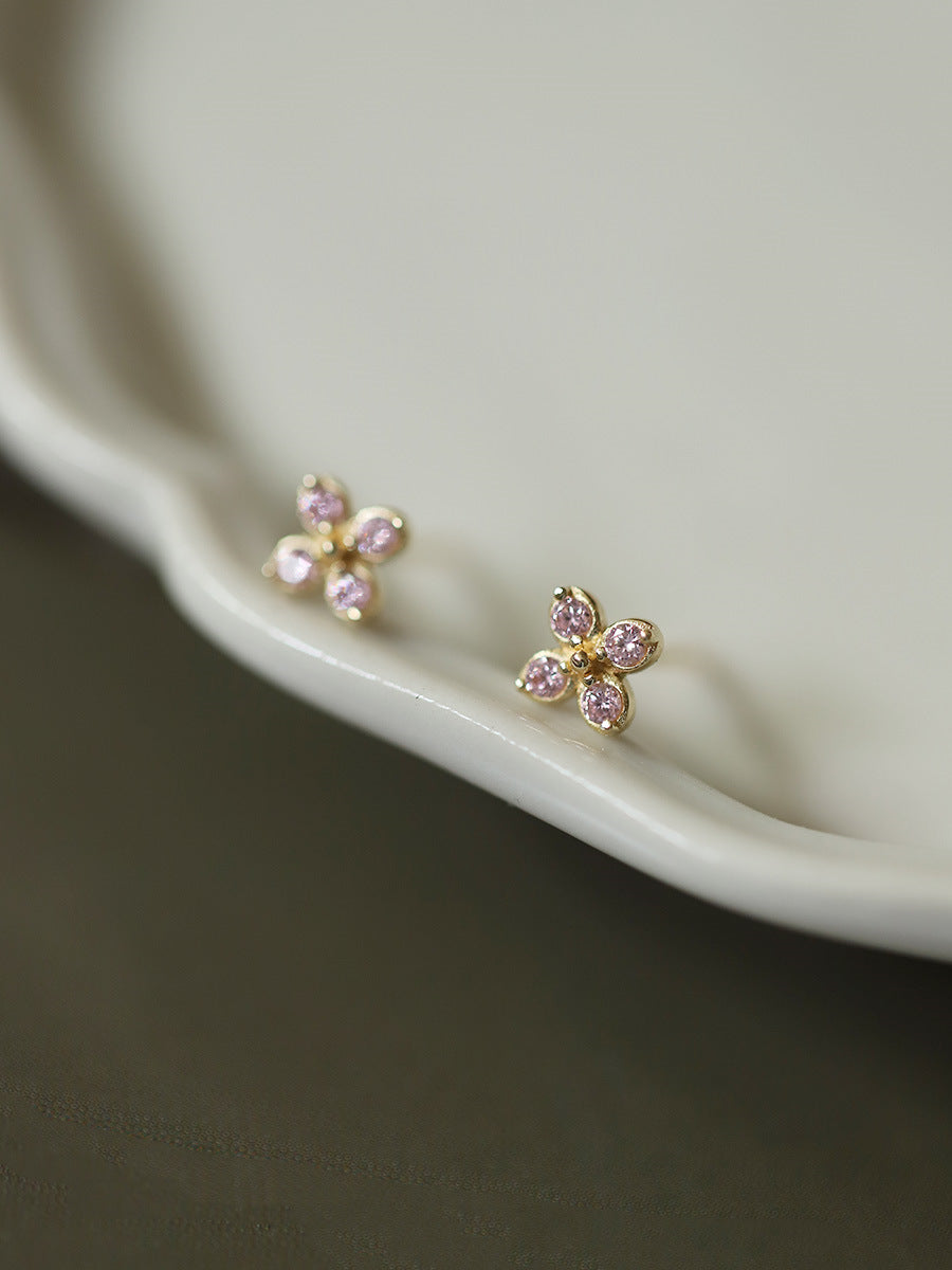 Sier Plated Ear Light Pink Cross Flower Elegant Earrings