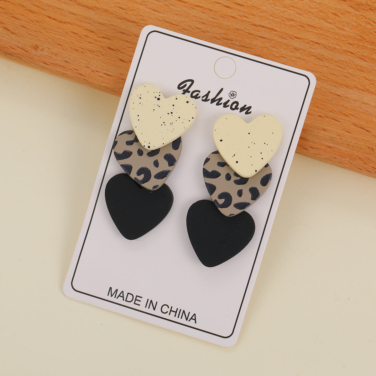 Leopard Print Clay Texture Love Heart Earrings