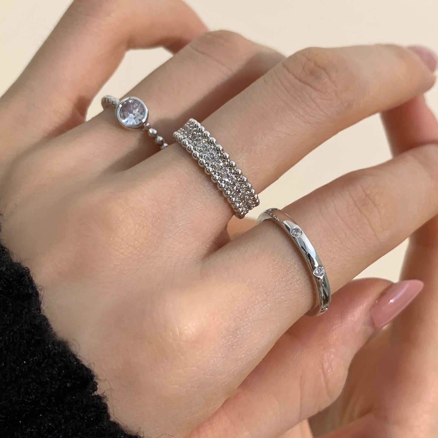 Luxury Minority Design Rhinestone Stacked Elegant Fashion Personalized Index Ring
