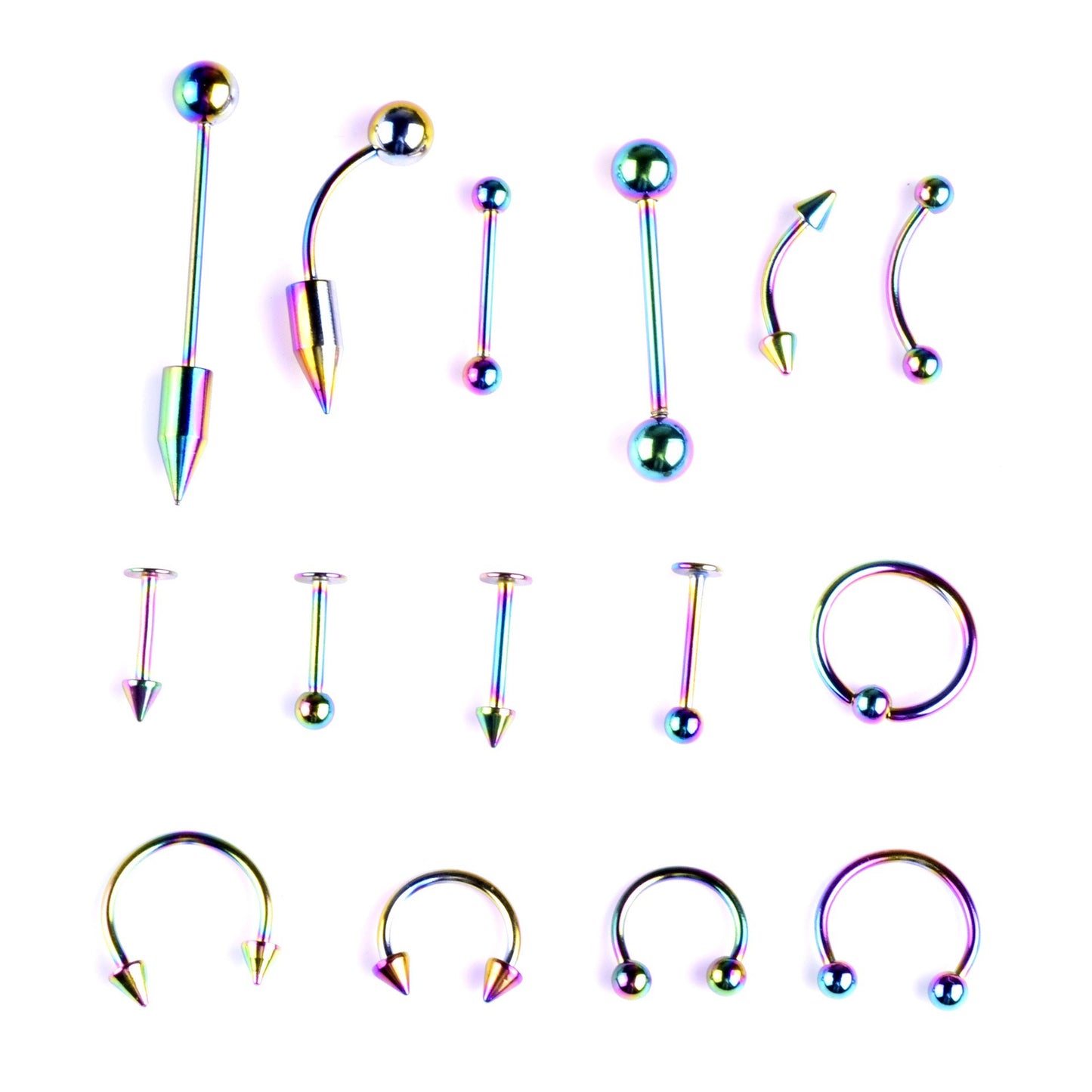 Tongue Pin Mixed Suit Stainless Steel Labret Eyebrow Nose Belly Stud Earrings