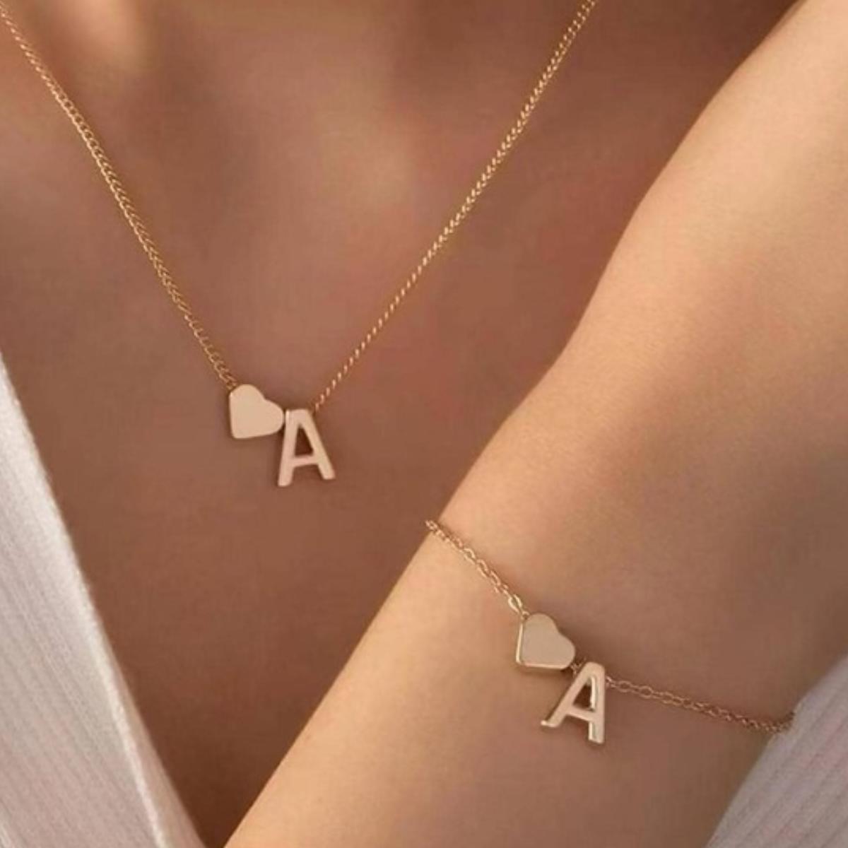 Women's English Letter Retro Fashion Metal Heart Jewelry Set