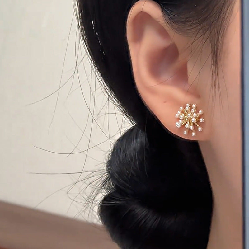Sier Needle Light Luxury Minority Pearl Stud Earrings