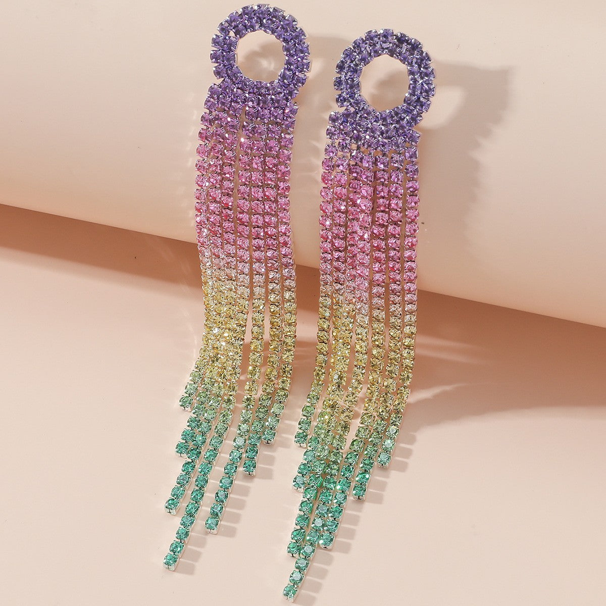 Women's Full Diamond Rainbow Color Evening Dress Accessories Earrings