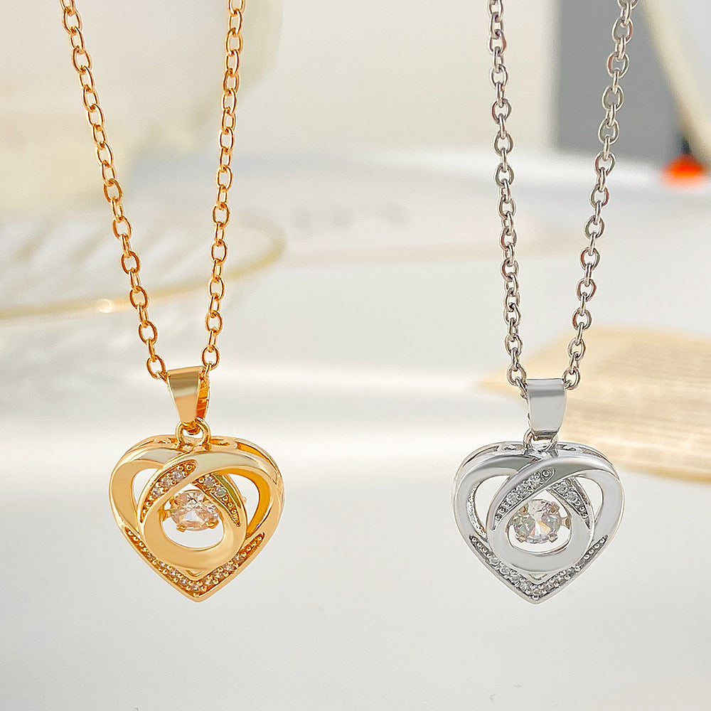 Women's Luxury Fashion Diamond Studded Hollow Heart-shaped Collarbone Valentine's Necklaces