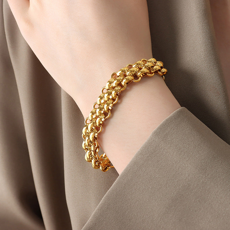 Cool Buckle Design Thick Chain Gold-plated Jewelry Set
